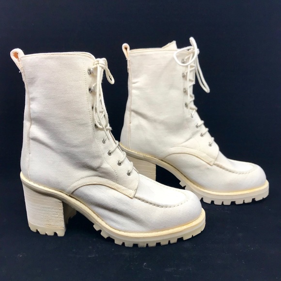 KELIAN STUDIO Off White Canvas Laced Combat Boots - Picture 4 of 8
